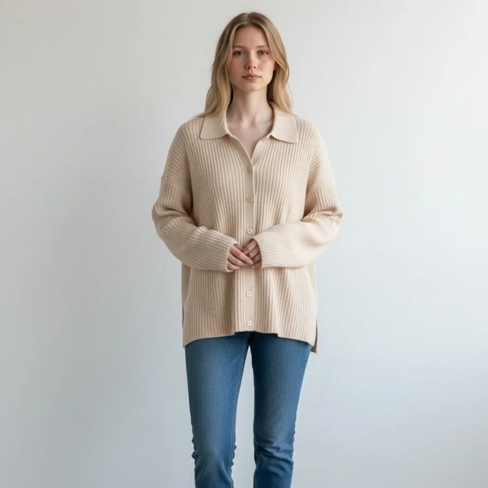 Reformation Fantino Cashmere Collard Cardigan-Cream - Picture 1 of 6